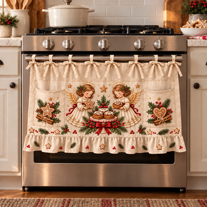 ✝️🎄 Bethlehem Christmas Oven Door Skirt – Nativity Kitchen Decor with Tie-On Bows & Ruffled Trim