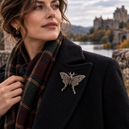 🖤Gothic Celtic Moon Moth Brooch  – Mystical Vintage-Inspired Pin