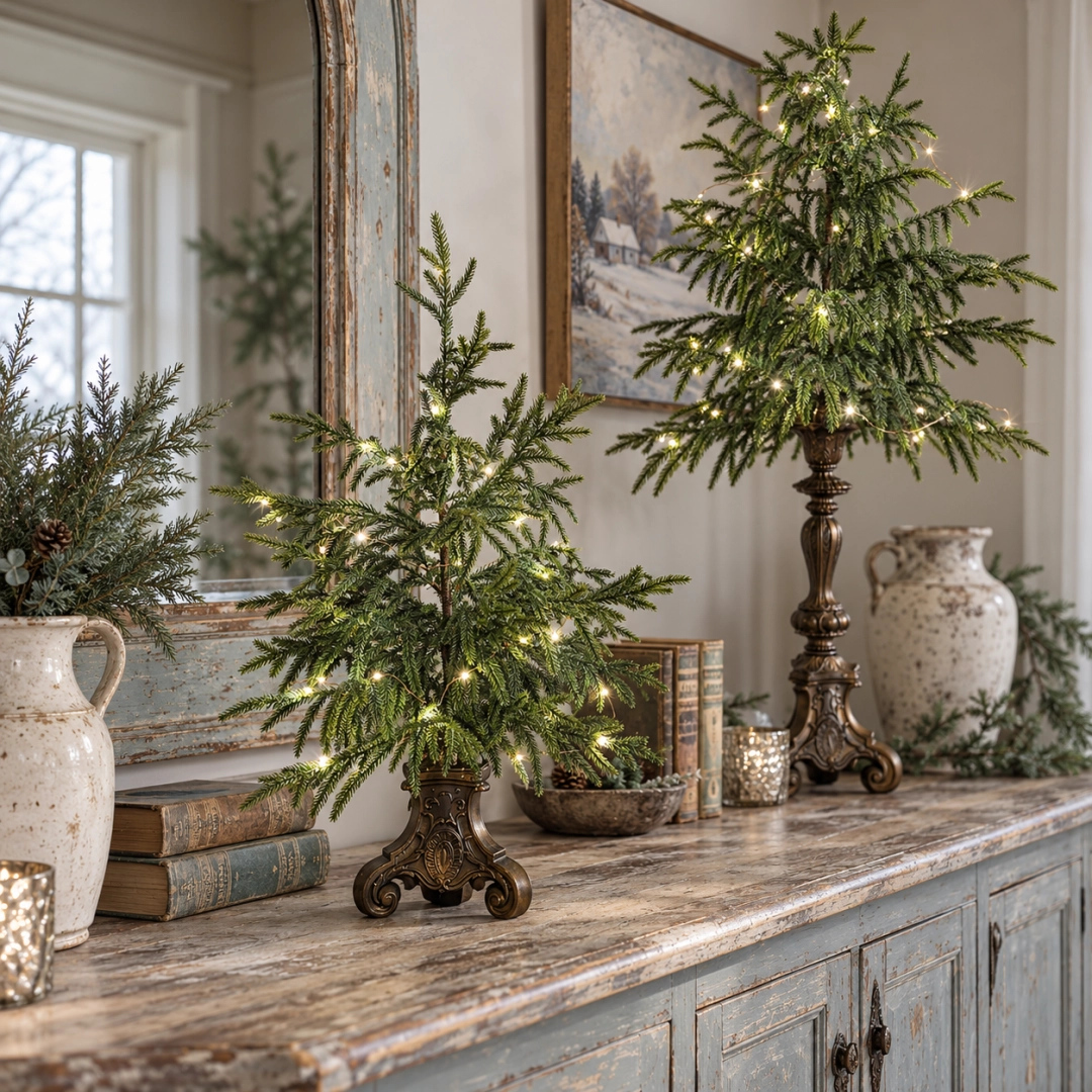 Vintage Lighted Norfolk Pine Trees