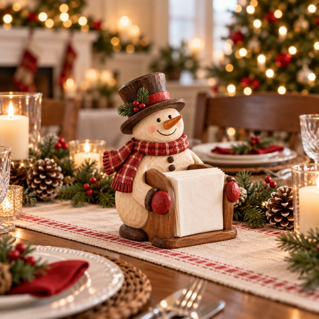 Christmas Wooden Snowman Napkin Holder