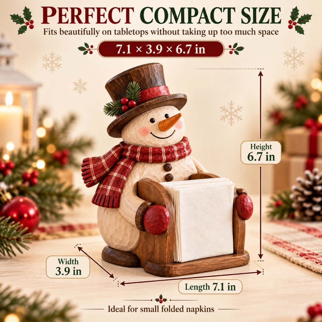 Christmas Wooden Snowman Napkin Holder dimensions 7.1 by 3.9 by 6.7 inches