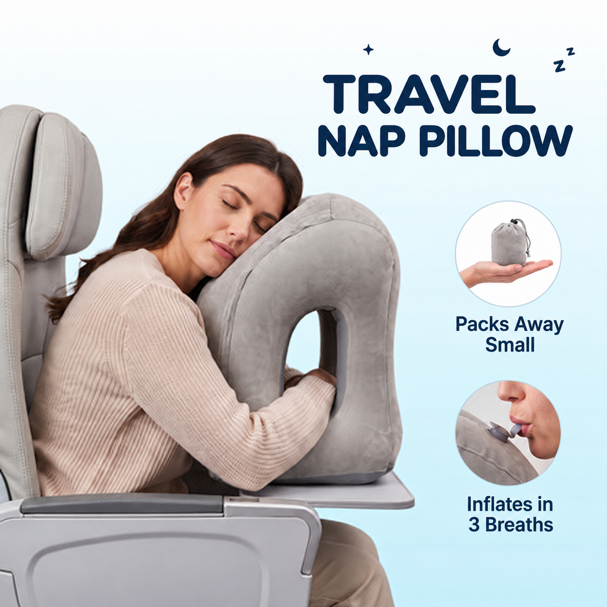 ✈️ Travel Nap Pillow – Inflatable Airplane Pillow for Long Flights