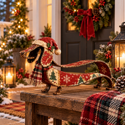 Vintage Christmas Dachshund Metal Figurine