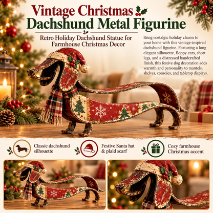 Vintage Christmas Dachshund Metal Figurine