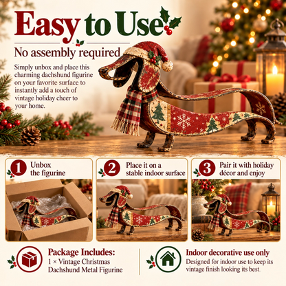 Vintage Christmas Dachshund Metal Figurine