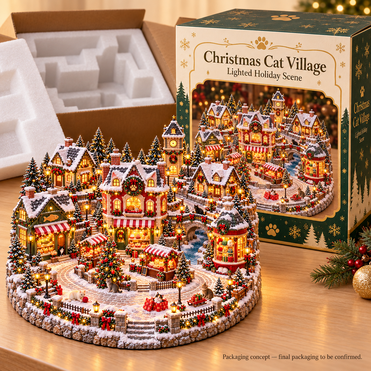 Christmas Cat Village 🐱🎄 – Lighted Cat Lover’s Holiday Scene 🐈✨