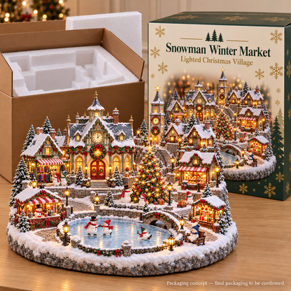 Snowman Winter Village ⛄❄️ – Lighted Christmas Market Holiday Scene 🎄✨