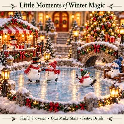 Snowman Winter Village ⛄❄️ – Lighted Christmas Market Holiday Scene 🎄✨