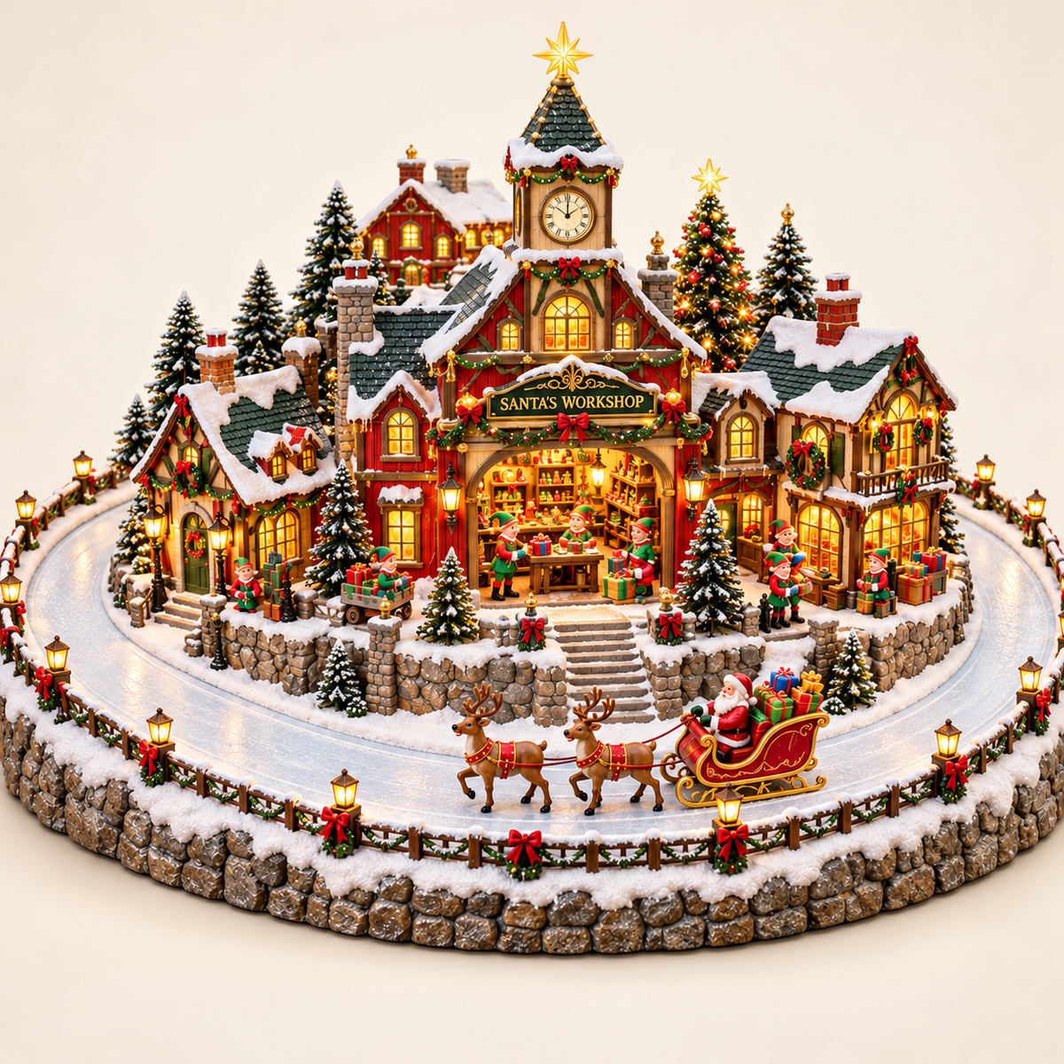 Santa’s Christmas Gift Village 🎅🎁 – Lighted Holiday Scene of Santa Delivering Gifts 🎄✨