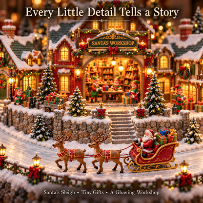 Santa’s Christmas Gift Village 🎅🎁 – Lighted Holiday Scene of Santa Delivering Gifts 🎄✨