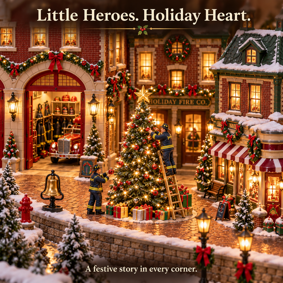 Christmas Fire Rescue Village 🚒🎄 – Lighted Holiday Scene Featuring Festive Firefighters 🚒✨