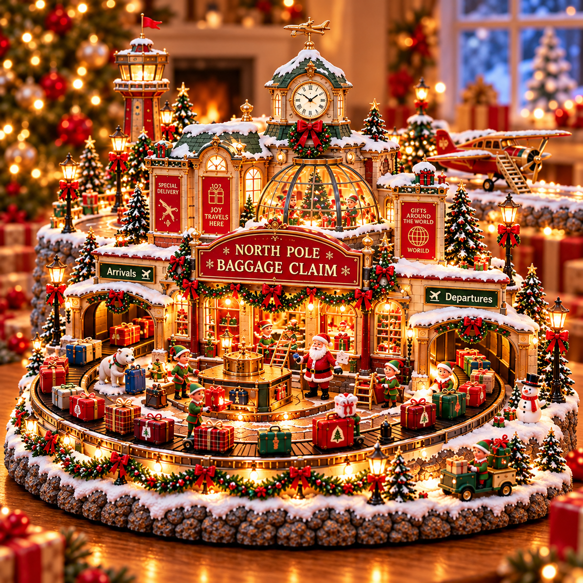 Christmas Luggage Carousel 🎅🧳 – Lighted Holiday Baggage Conveyor Scene 🎄✨