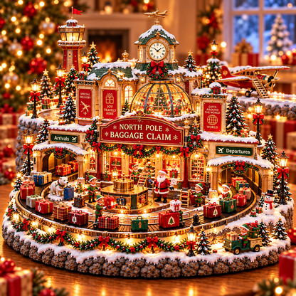 Christmas Luggage Carousel 🎅🧳 – Lighted Holiday Baggage Conveyor Scene 🎄✨