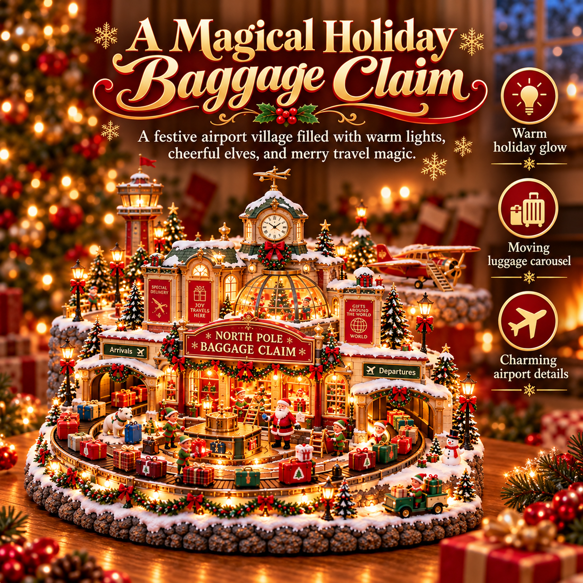 Christmas Luggage Carousel 🎅🧳 – Lighted Holiday Baggage Conveyor Scene 🎄✨