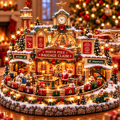 Christmas Luggage Carousel 🎅🧳 – Lighted Holiday Baggage Conveyor Scene 🎄✨