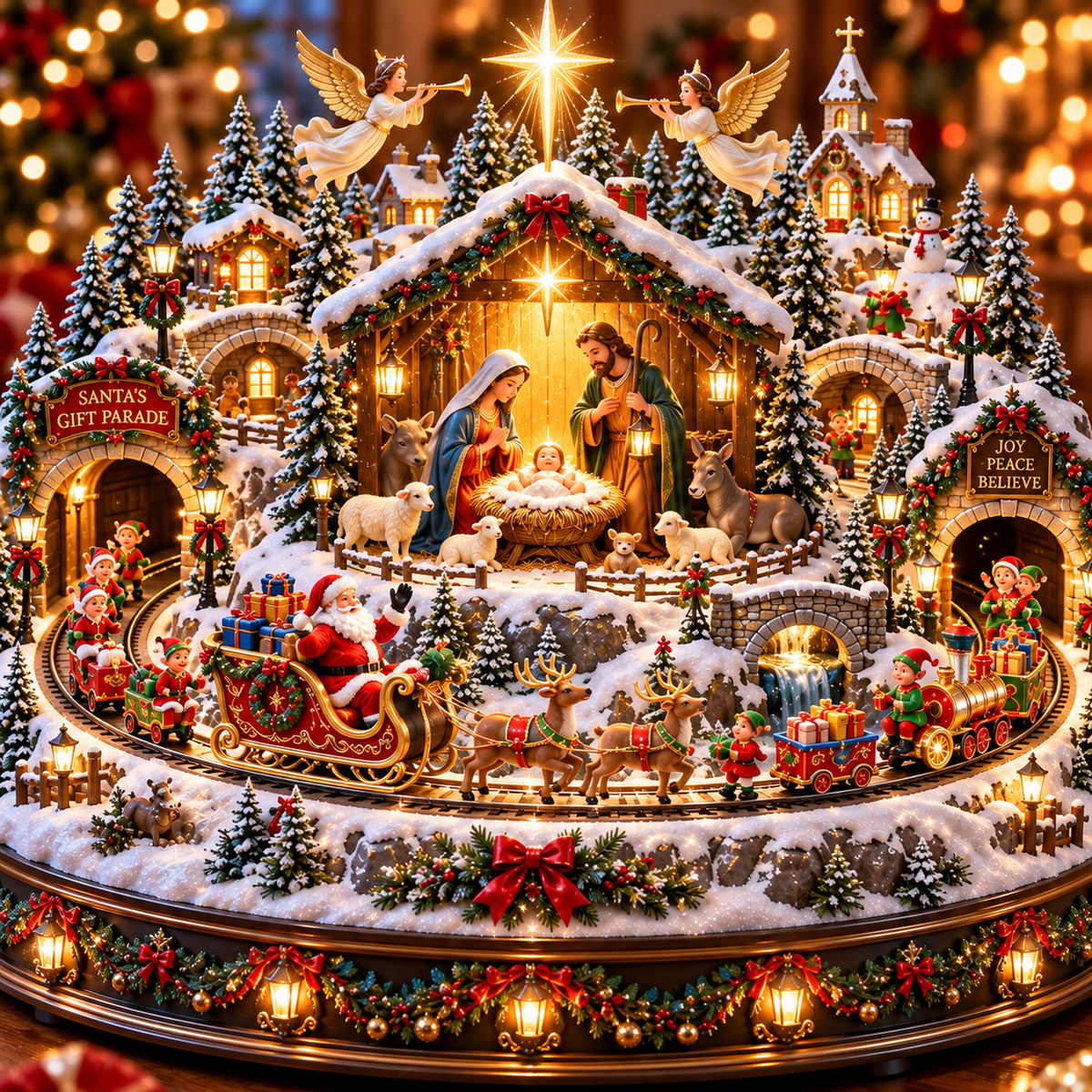 Nativity Scene & Santa’s Christmas Gift Parade ✝️🎅 – Lighted Holiday Village with a Touch of Christmas Magic ✨🎄