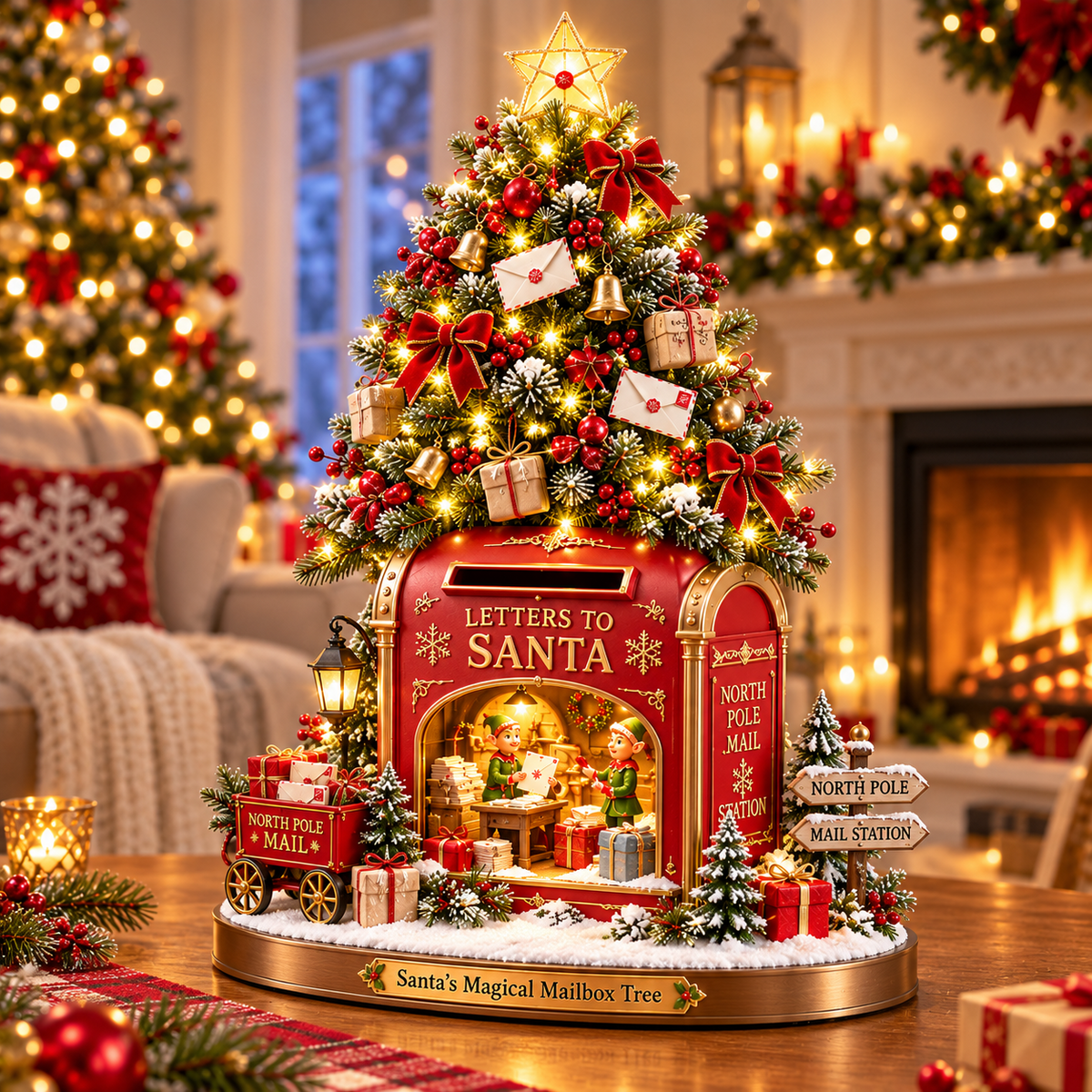 Santa’s Magical Christmas Mailbox Tree 🎅📮 – Enchanting Lighted Holiday Decor ✨🎄