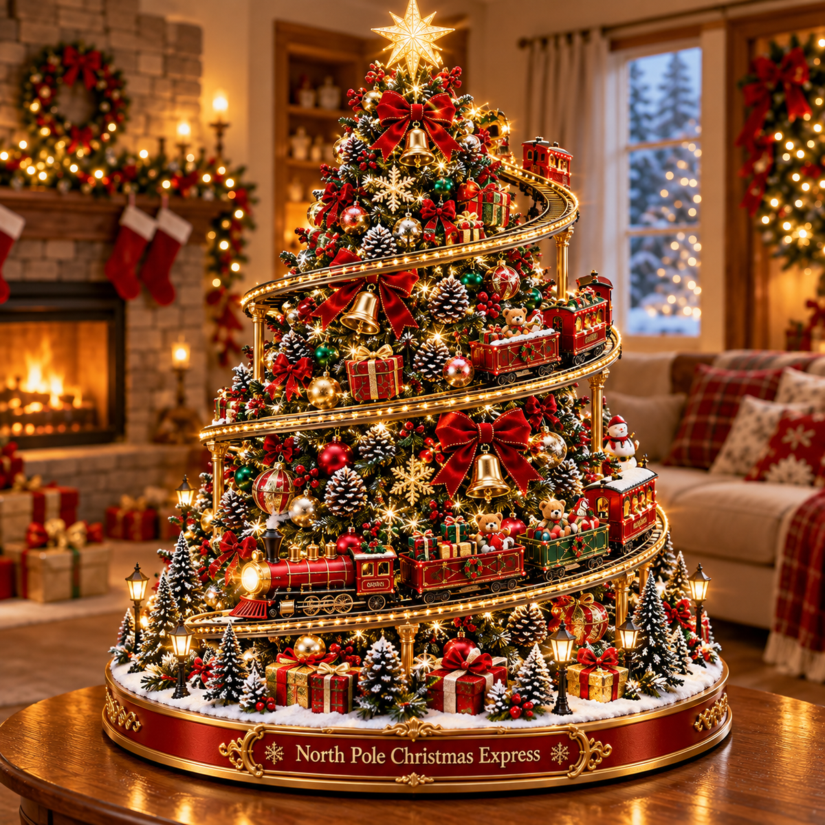 North Pole Christmas Express Tree 🎅🚂 – Magical Lighted Holiday Village Decor ✨🎄