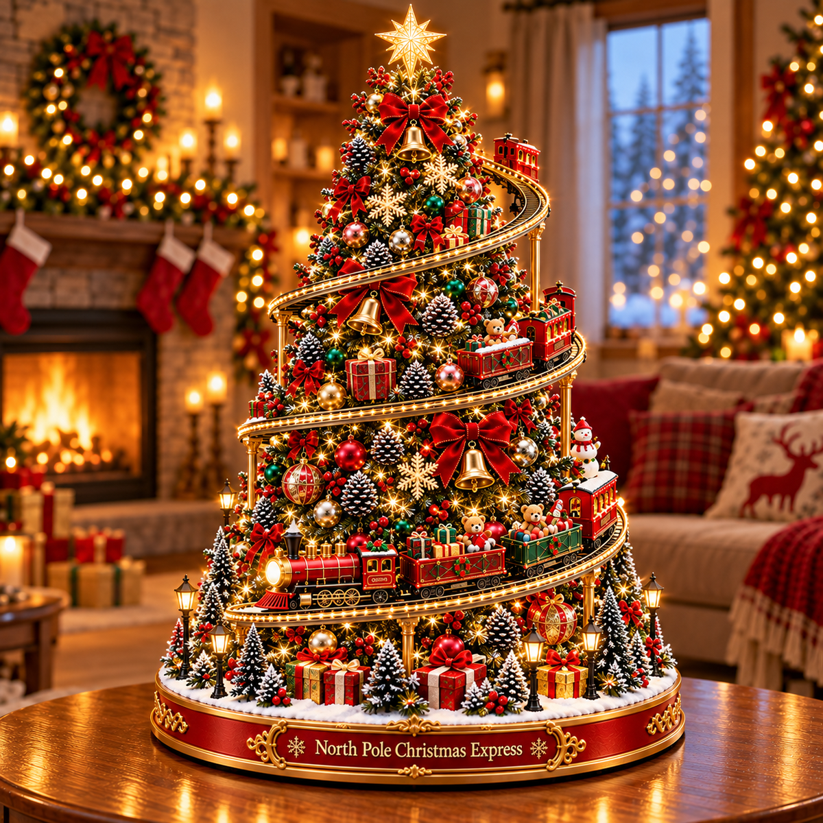 North Pole Christmas Express Tree 🎅🚂 – Magical Lighted Holiday Village Decor ✨🎄