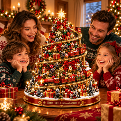 North Pole Christmas Express Tree 🎅🚂 – Magical Lighted Holiday Village Decor ✨🎄