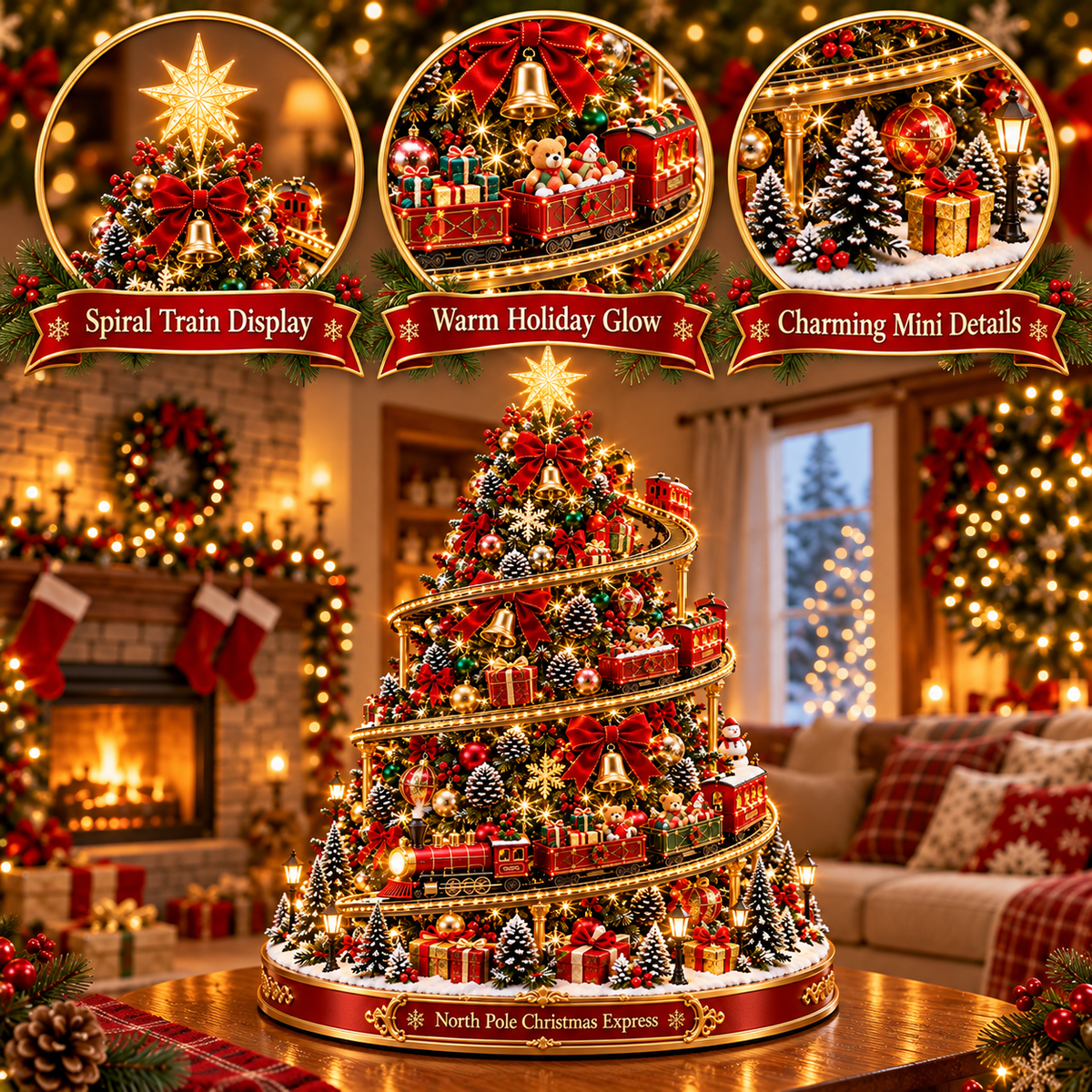 North Pole Christmas Express Tree 🎅🚂 – Magical Lighted Holiday Village Decor ✨🎄
