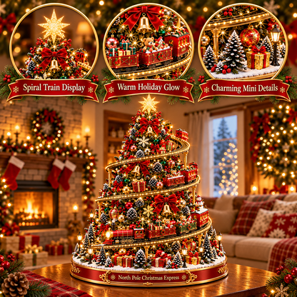 North Pole Christmas Express Tree 🎅🚂 – Magical Lighted Holiday Village Decor ✨🎄