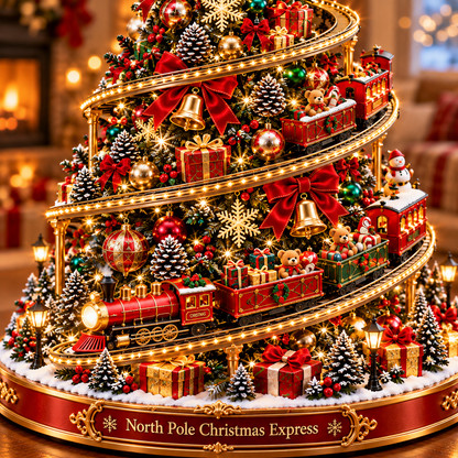 North Pole Christmas Express Tree 🎅🚂 – Magical Lighted Holiday Village Decor ✨🎄