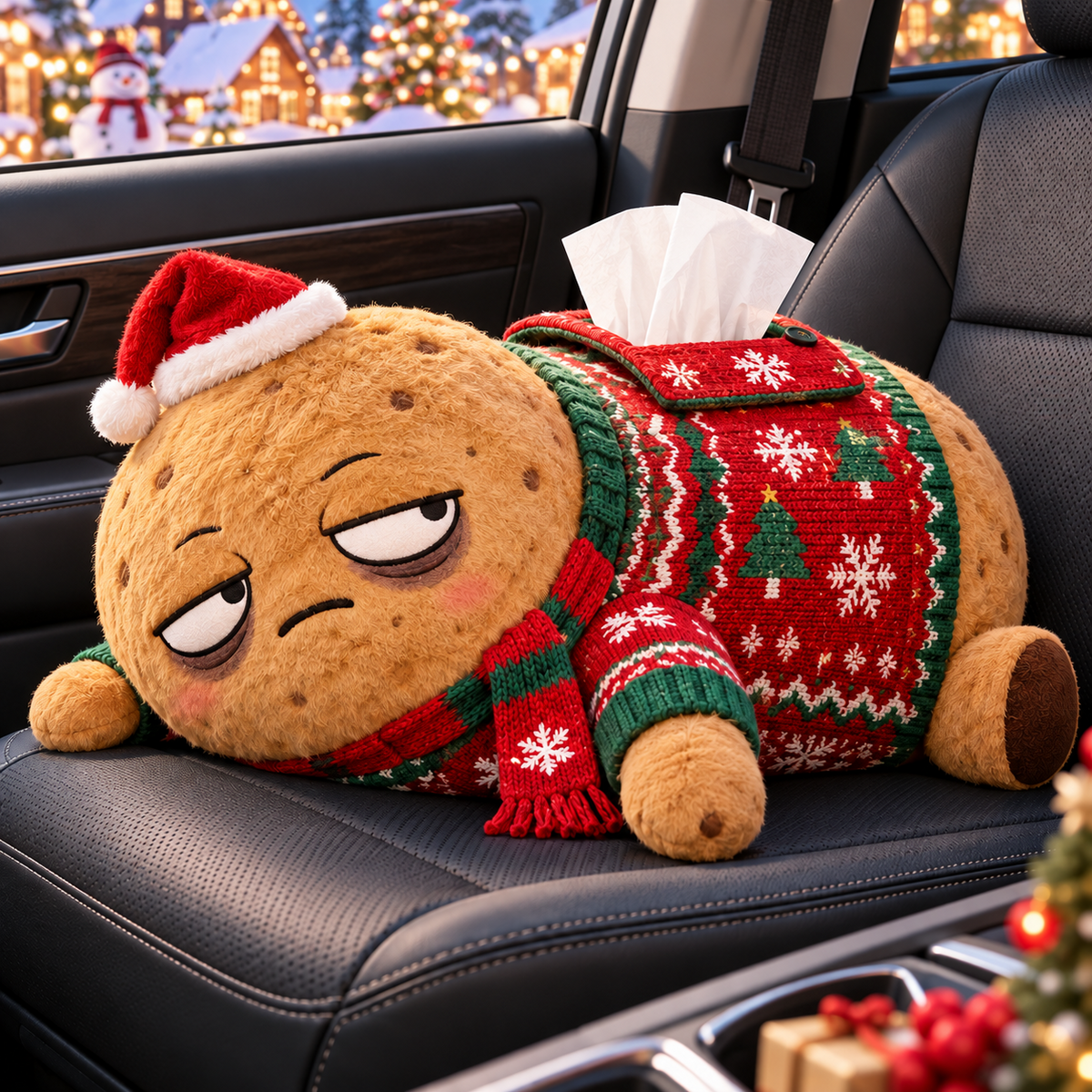 Lazy Potato Christmas Car Tissue Buddy 🥔🎅 – Funny Slacker Holiday Car Decor