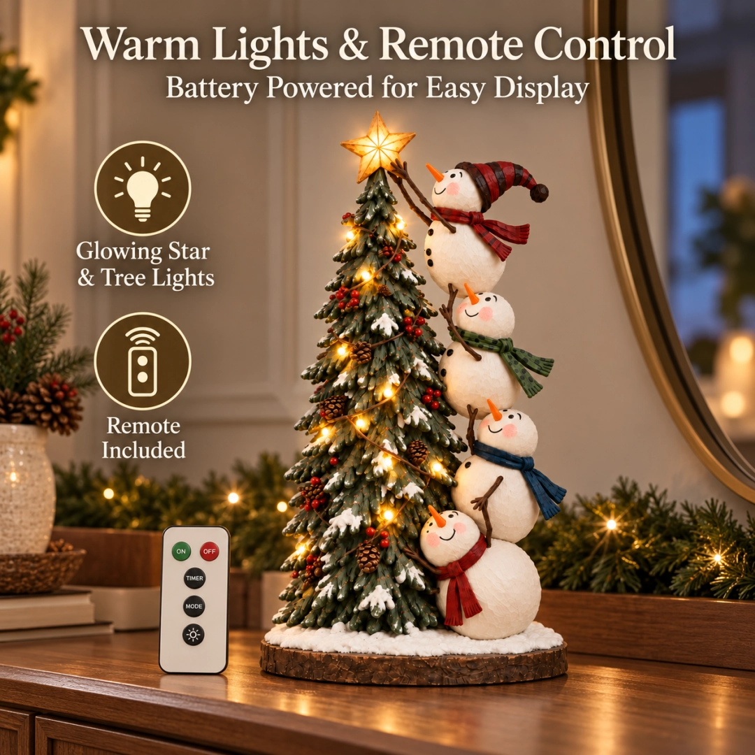 Snowmen Topping the Christmas Tree – Lighted Christmas Figurine