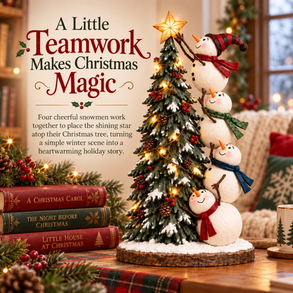 Snowmen Topping the Christmas Tree – Lighted Christmas Figurine