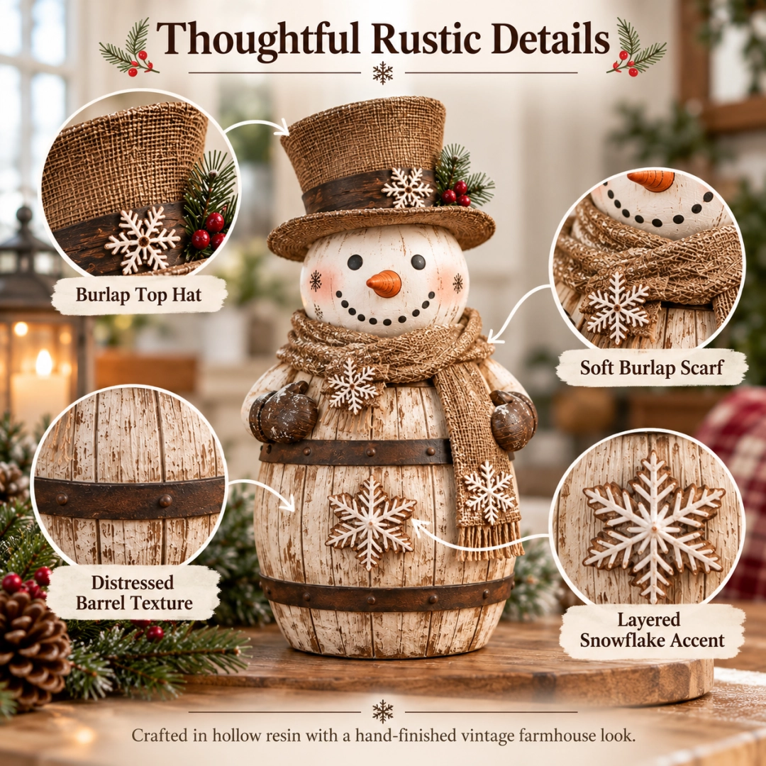 Close-up product detail presentation showing snowman