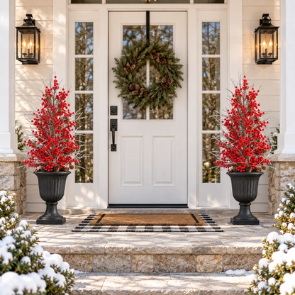 Pre-Lit Frosted Red Berry Christmas Urn Filler