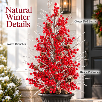 Pre-Lit Frosted Red Berry Christmas Urn Filler