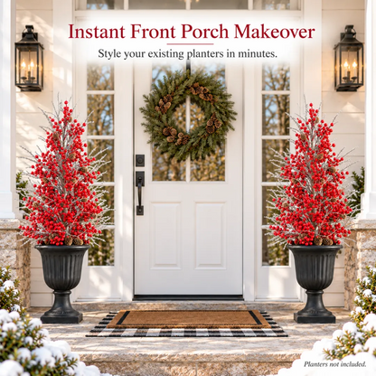 Pre-Lit Frosted Red Berry Christmas Urn Filler