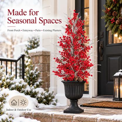 Pre-Lit Frosted Red Berry Christmas Urn Filler