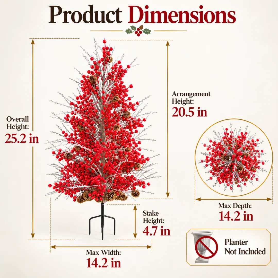 Pre-Lit Frosted Red Berry Christmas Urn Filler