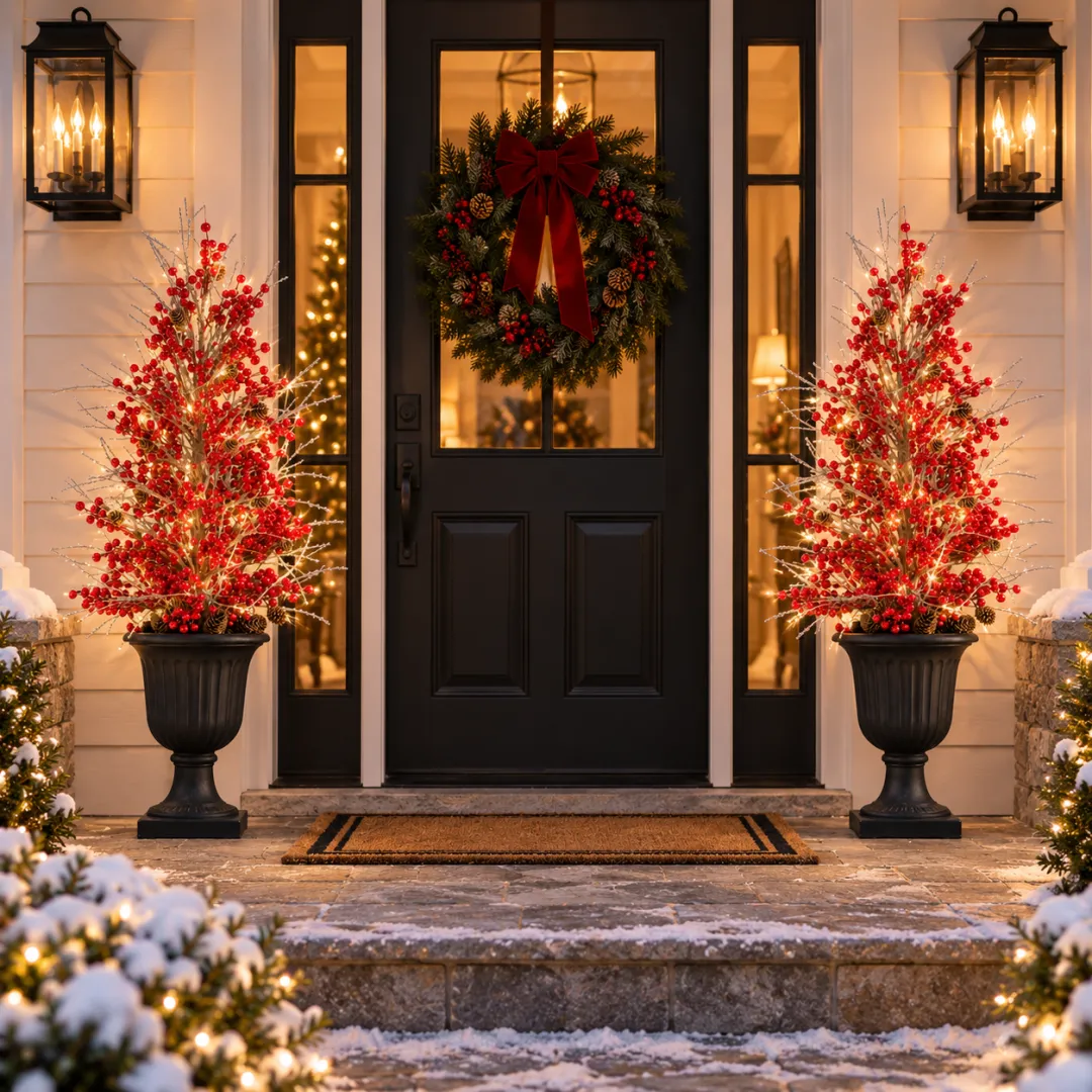 Pre-Lit Frosted Red Berry Christmas Urn Filler