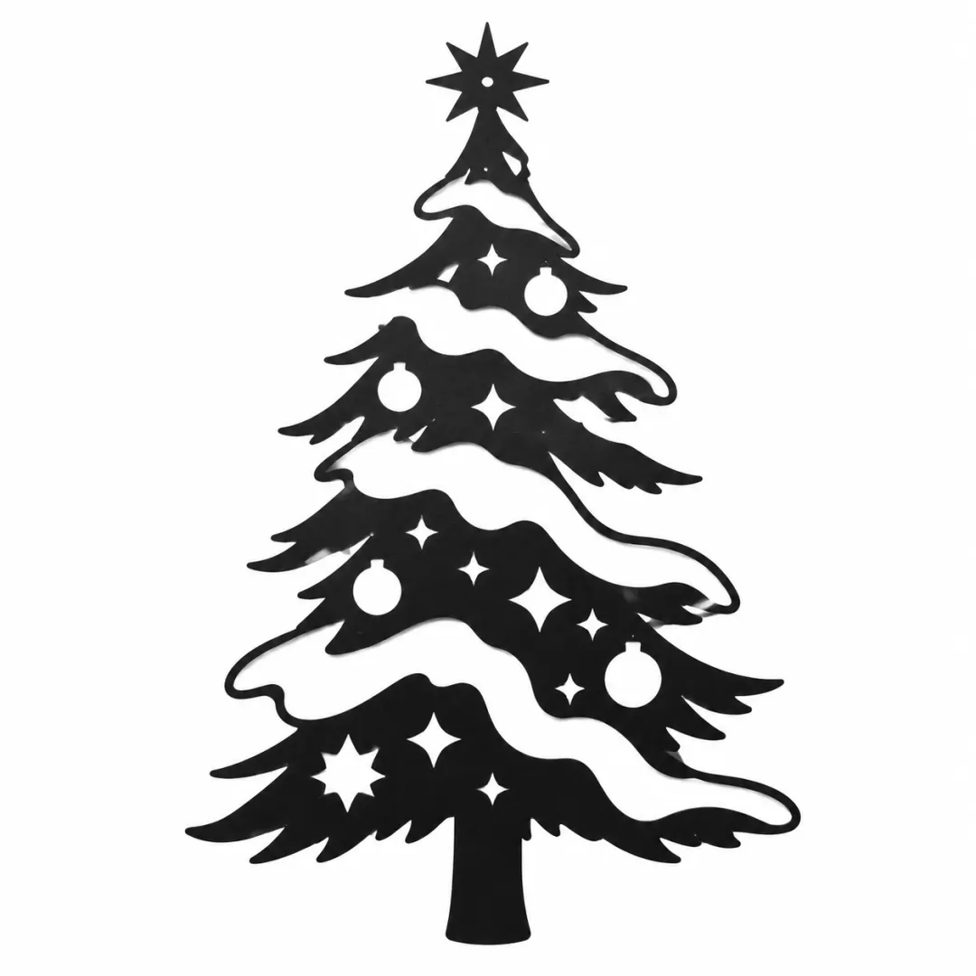 Christmas Tree style black silhouette with stars and ornament cutouts