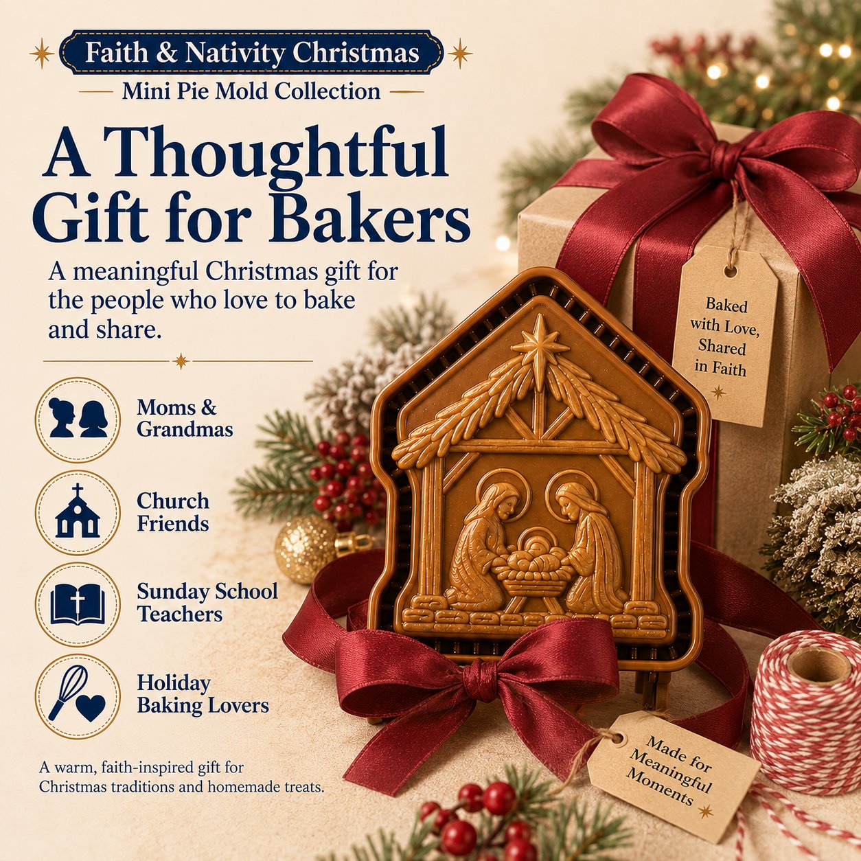🔥LAST DAY 50% OFF - ✝️ Faith & Nativity Christmas Mini Pie Mold Collection