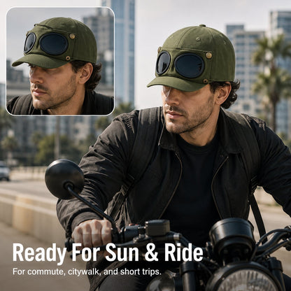 Detachable Goggle Pilot Baseball Cap Vintage Washed Cotton Hat for Street Fashion & Daily Outfit