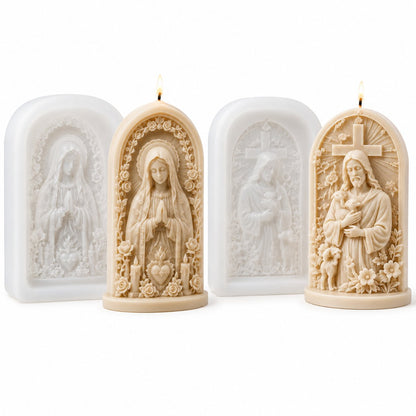 ✝️Good Shepherd Jesus 3D Candle Mold Set | Sculpted Cross, Lamb & Floral Relief for Faith-Inspired Handmade Candles 🕯️✨
