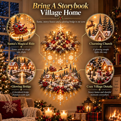 Illuminated Christmas Tree & Village Wall Hanging