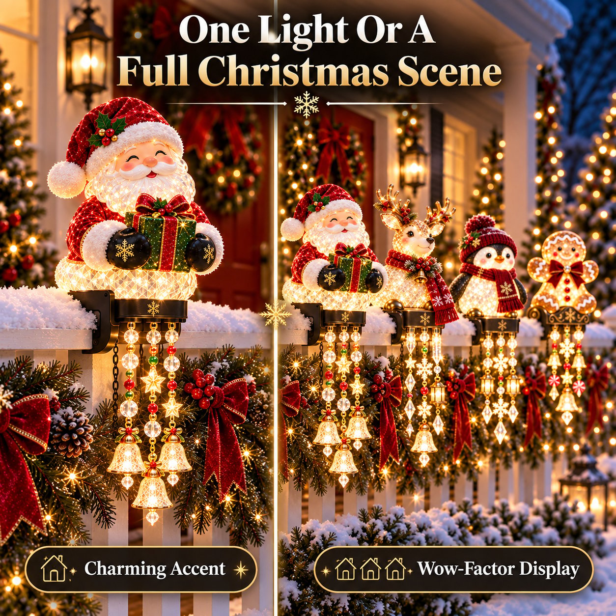 🎄 Christmas Porch Railing Lights – 4 Festive Character Designs