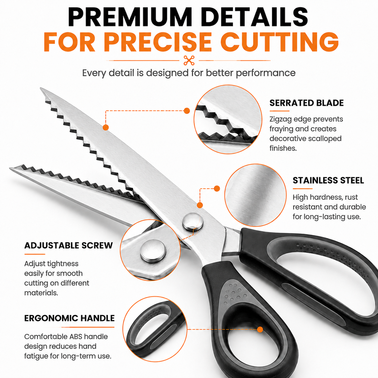 ✂️ Professional Pinking Shears – Sharp Serrated Fabric Scissors for Clean Zigzag Edges