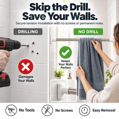 🛠️ Adjustable No-Drill Tension Rod for Closets, Bathrooms & Small Spaces