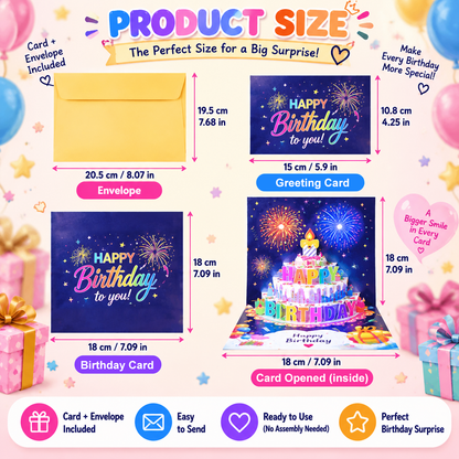 🎂Birthday Cards With Fireworks & Pop Up Cake & Blowable Light and Music