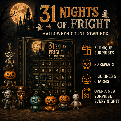 🎉🎃 31 Nights of Fright Halloween Countdown Box | 31 Unique Mini Figurines, Hanging Charms & Spooky Collectibles with No Repeats 👻✨