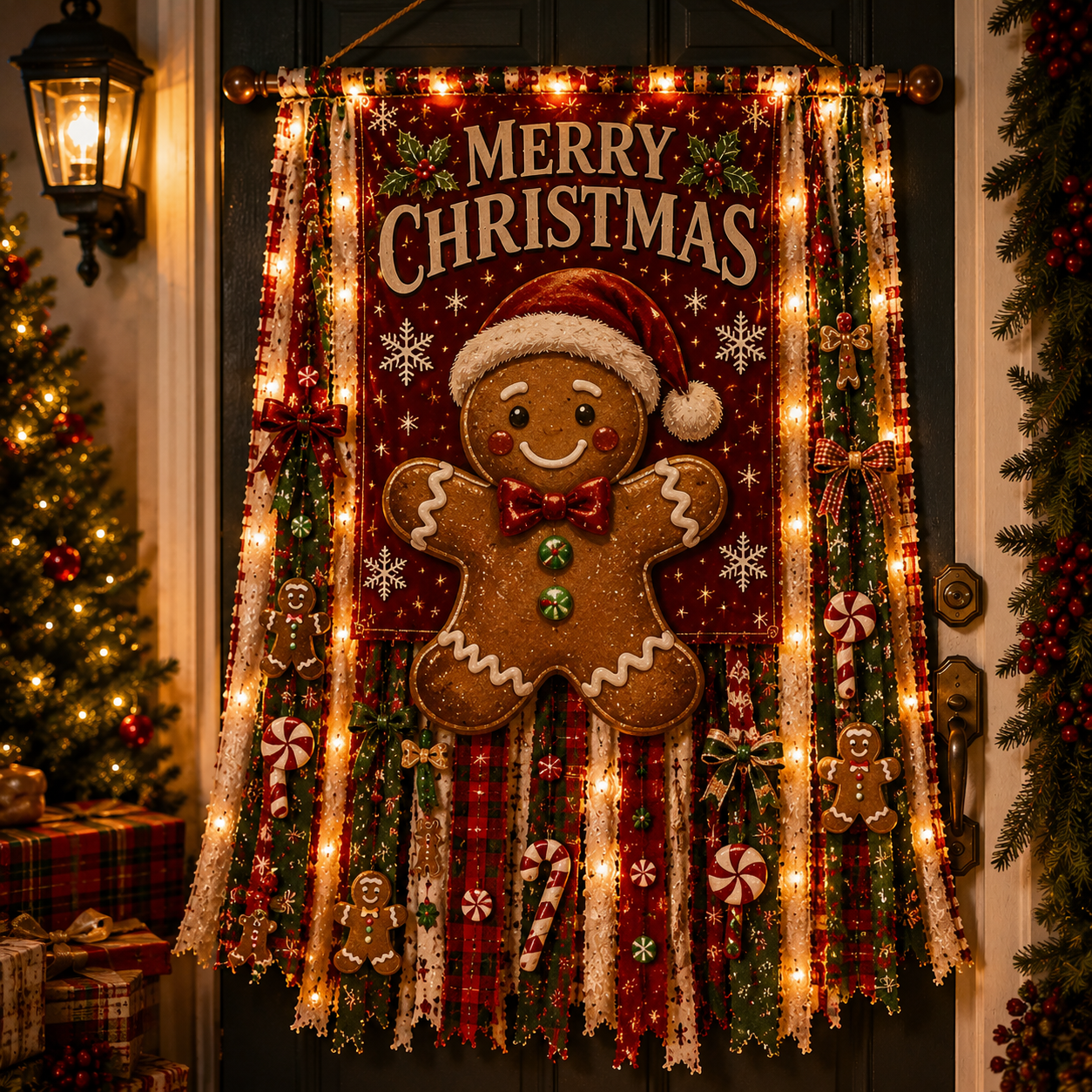 Gingerbread Man Lighted Christmas Door Hanging Decor