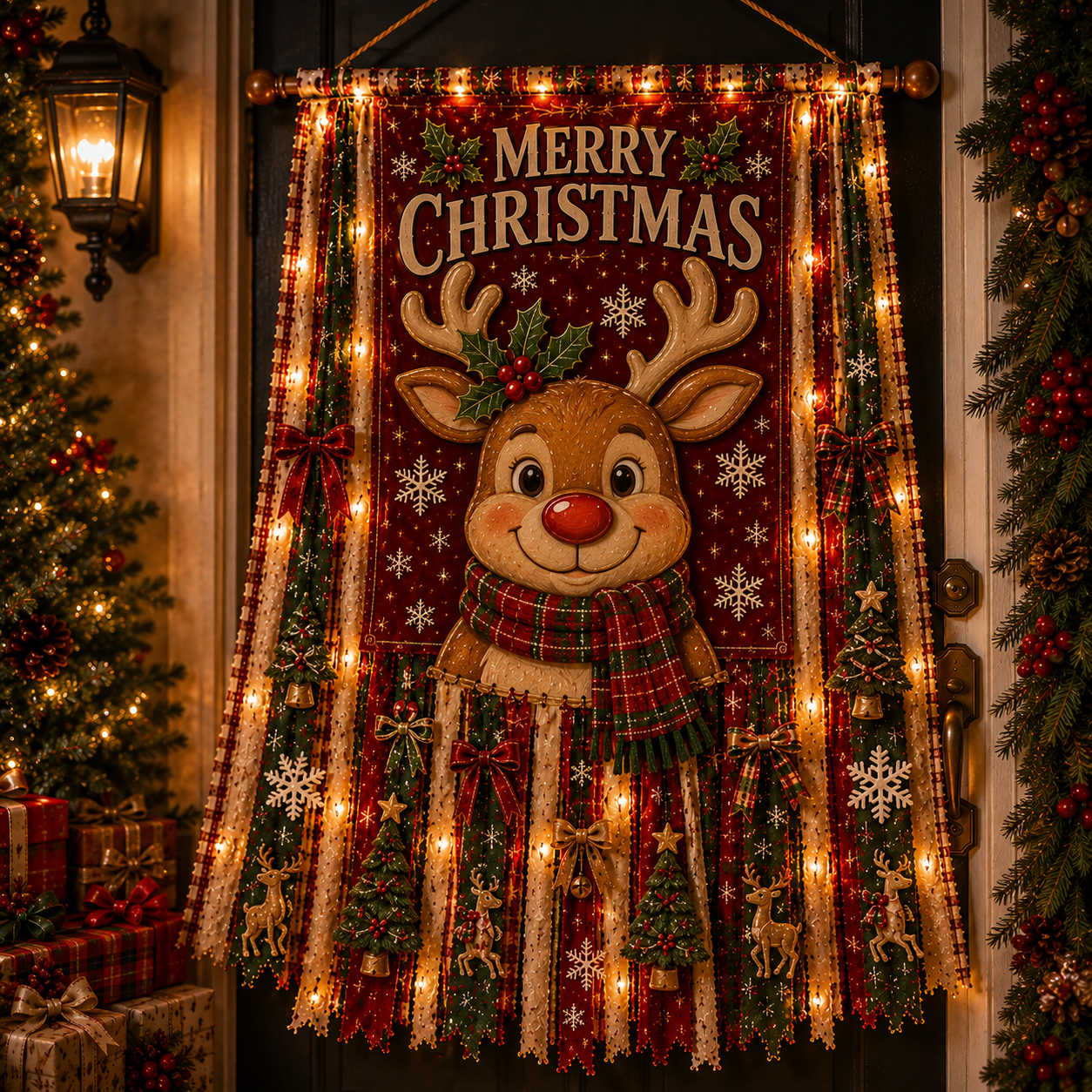 Lighted Christmas Door Hanging 🎄✨ – Festive Holiday Door Decor