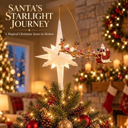 🎅✨ Santa’s Starlight Journey – Lighted Flying Sleigh Christmas Tree Topper